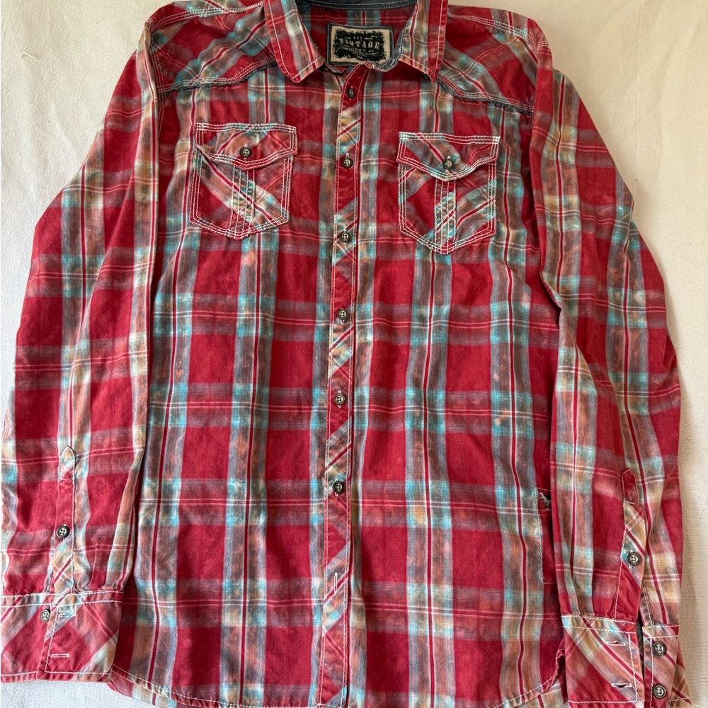 BKE Vintage Red and Blue Plaid‎ Shirt